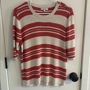 Madewell Button-Shoulder Striped Ribbed Sweater – Red/Cream – Size XL